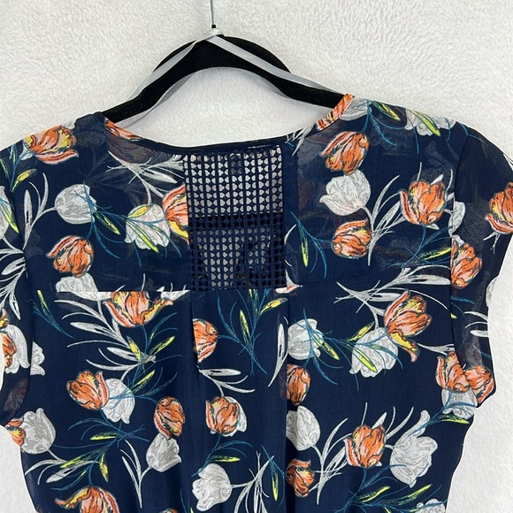 Daniel Rainn Dress Size S Navy Gray Rust Lined Cap Sleeves Elastic Waist EUC - Picture 6 of 12